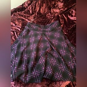 purple and black knee length skirt